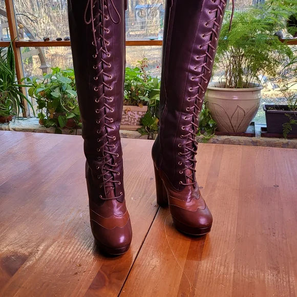 Bally Leather Platform Lace-Up Over the Knee Boots 7.5 - Picture 10 of 14